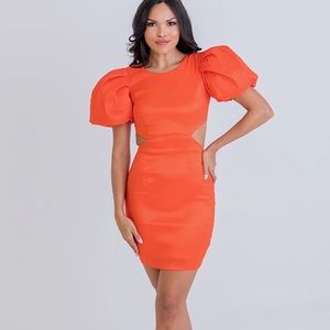 Karlie Solid Taffeta Puff Sleeve Cut Out Dress